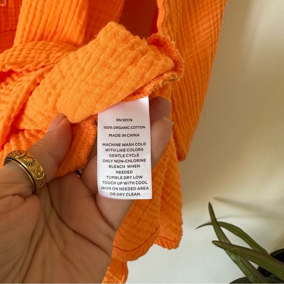 Magaschoni 100% Organic Cotton Gauze Flowy Boho Dress in Turmeric Orange Size M - Picture 9 of 9